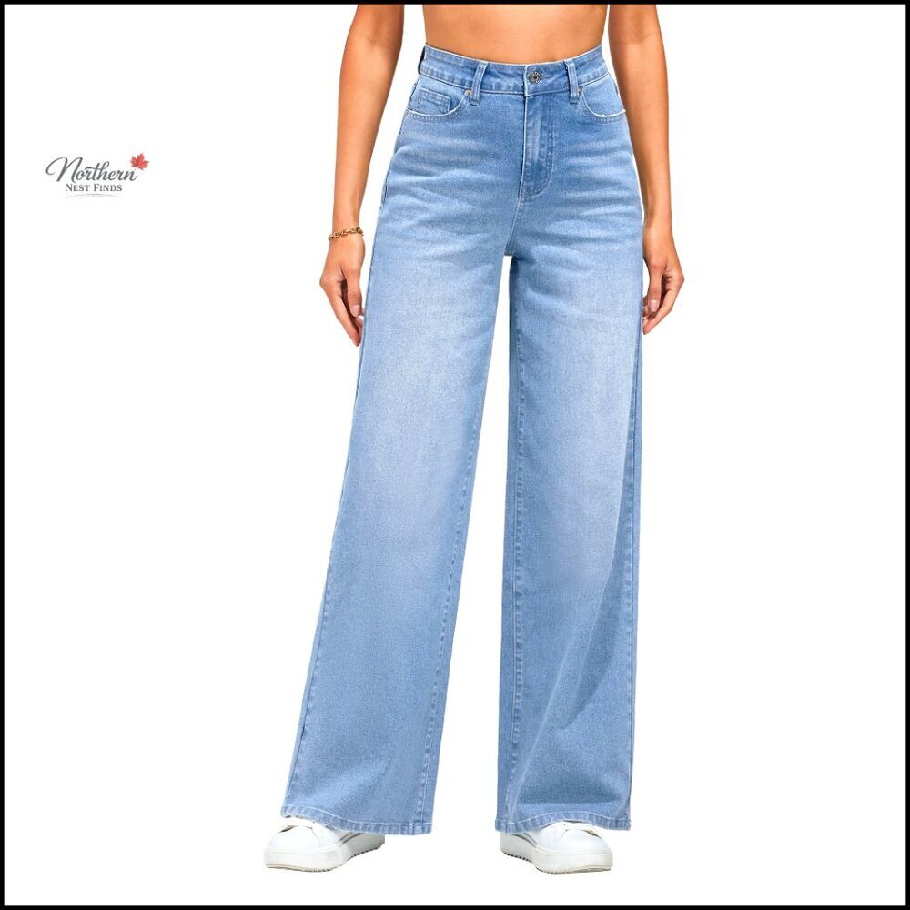 High Waisted Wide Leg Jeans, Stretchy Denim, Size Small, 32" Inseam